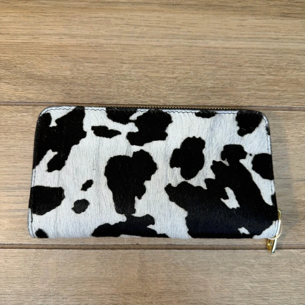 Isadora Leather Cowhide Hair on Hide Zip Around Wallet Italy Western Boho NEW